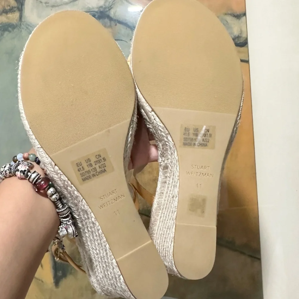 🌹STUART WEITZMAN🌹Twist Espadrille Platform Wedge 8 Leather Raffia Size: 11 - Picture 8 of 8